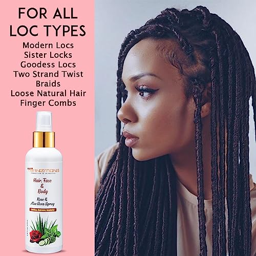Aloe Vera & Rose Water For Hair For Locs - Organic Rose Water Loc Moisturizer Spray For Dreads - Nourishing & Moisturizing Rose Water Spray For Hair & Scalp Refreshing Natural Loc Spray 6.8oz