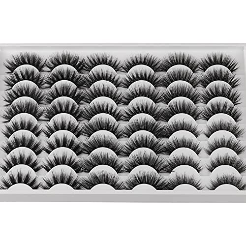 Ruairie 24 Pairs False Eyelashes Natural Look Wispy Fake Eyelashes Pack 6 Styles Mixed Natural Mink Lashes Fluffy 16-20MM False Lashes Bulk