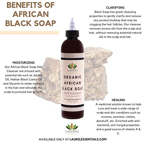 Organic African Black Soap Shampoo (8oz) - 100% Natural Ingredients - Anti-Dandruff - Clarifying & Moisturizing, Handmade with Raw African Black Soap by Laurel Essentials