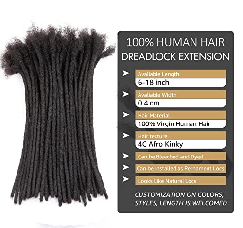 DAIXI 0.4cm and 0.6 0.8cm Thickness Options 8-18 Inch 60 Strands 100% Real Human Hair Dreadlock Extensions for Man/Women Full Head Handmade Permanent loc Extensions Bundles Can Be Dyed Bleached Curled and Twisted including Free Needles and Comb