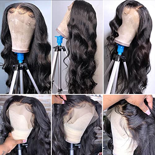 HD 13×6 Lace Front Wigs Human Hair Body Wave Glueless 180 Density Pre Plucked with Baby Hair Transparent Natural Wavy Frontal Lace Wig for Black Women Long Hair (13×6 body wigs, 22inch)