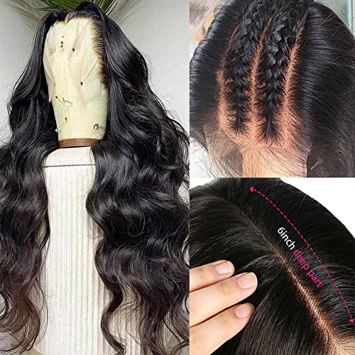 HD 13×6 Lace Front Wigs Human Hair Body Wave Glueless 180 Density Pre Plucked with Baby Hair Transparent Natural Wavy Frontal Lace Wig for Black Women Long Hair (13×6 body wigs, 22inch)