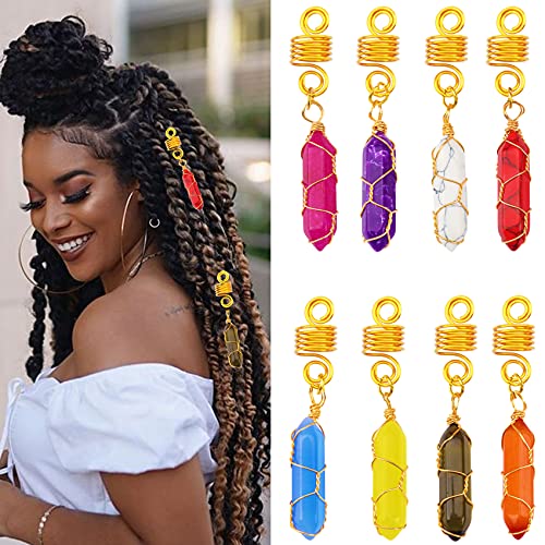 95 PCS Dreadlock Accessories Cystal Wire Wrapped Handmade Natural Adornment Butterfly Braid Clips Feather Braids Dread Hair Decoration Hair Coils Rings Hair Cuffs Hair Jewelry for los Braids