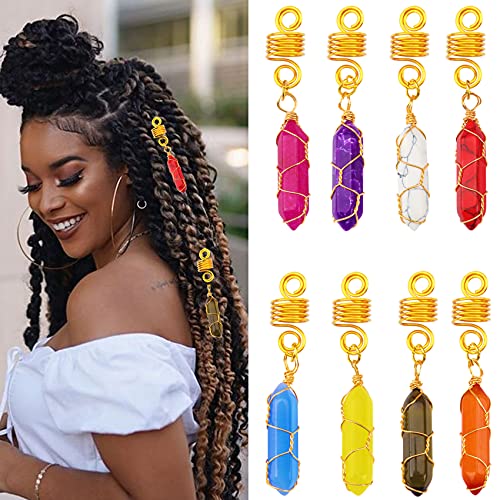 95 PCS Dreadlock Accessories Cystal Wire Wrapped Handmade Natural Adornment  Butterfly Braid Clips Feather Braids Dread Hair Decoration Hair Coils