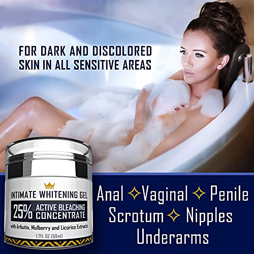 Intimate Whitening Cream - Made in USA Skin Lightening Gel for Body, Face, Bikini and Sensitive Areas - Underarm Bleaching Cream with Mulberry Extract, Arbutin, Licorice Extract - 1.7 oz