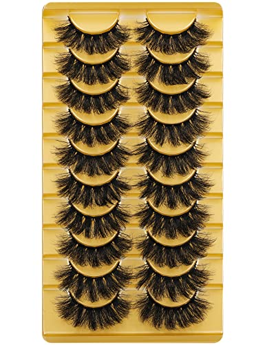 Fluffy Mink Eyelashes Strip Natural Look 8D 20 mm Long C Curl Eye Lashes Pack 10 Pairs Wispy Full Reusable Fake Eyelashes That Look Like Extensions by GODDVENUS