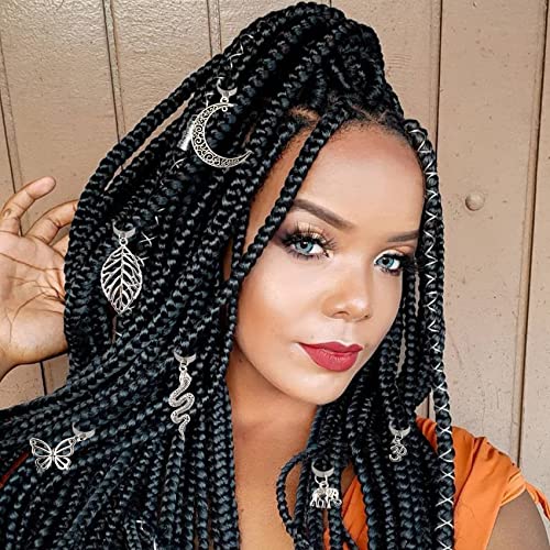 20 PCS Locs Hair Jewelry Braids Hair Clips Adjustable Hair Cuffs 15 Styles Vintage African Pendant Hair Charms Butterfly Shell DIY Locs Hair Accessories (Silver)