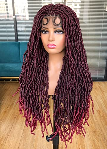 Annivia Faux Locs Wig with Baby Hair Ombre Ginger Full Double Lace Square Knotless Braided Wigs for Black Women Long Dreadlock Wig Hand-braided Synthetic Twist Wig 32Inch T1B/BUG