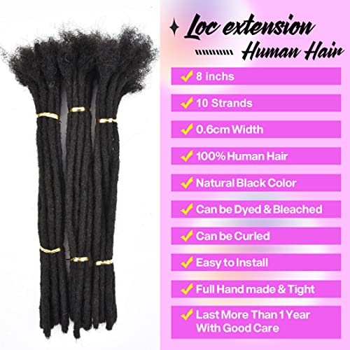 Dula 6-24 Inch Dreadlock Extensions Loc Extensions Human Hair for Men/Women 10 Strands 100% Real Human Hair Permanent Dreadlock Extensions Locs Extensions Human Hair Can Be Dyed (8 Inch 10Strands, Natural black)