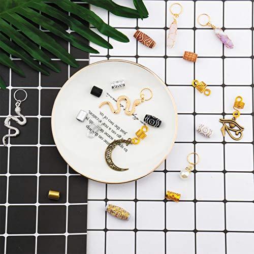 Messen 121Pcs Dreadlocks Jewelry Crystal Wire Wrapped Loc Adornment Imitation Wood Beads Braid Accessories Hair Cuffs Beard Tube Beads Hair Coils Rings Pearl Pendants for Braids Hair Clip Decoration