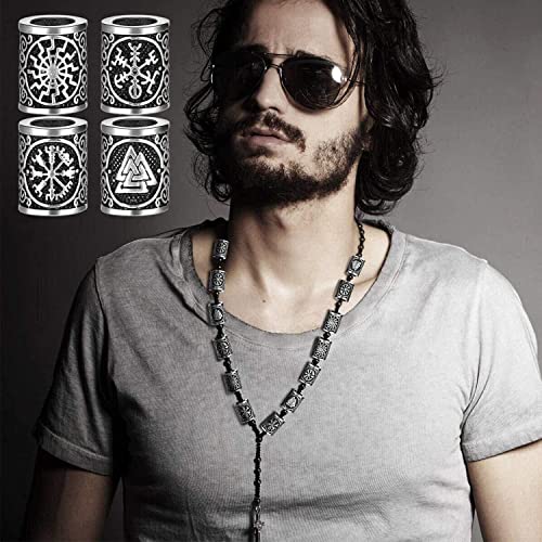 Youme 100 PCS Viking Hair Beads Viking Beard Beads for Men Antique Norse Hair Tube Beads Silver Dreadlocks Jewelry Beads Charms for Men Women Hair Braiding Accessories Necklace DIY Hair Decoration