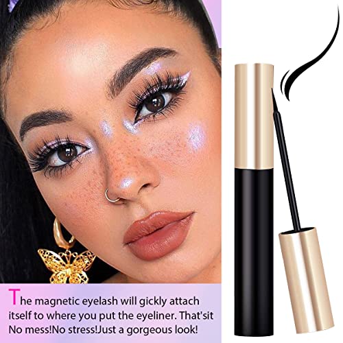 Magnetic Eyelashes with Eyeliner - Magnetic Eyeliner and Lashes Kit, 5D Faux Mink Lashes,Eyelashes Natural Look Reusable False Lashes (3 Pairs)