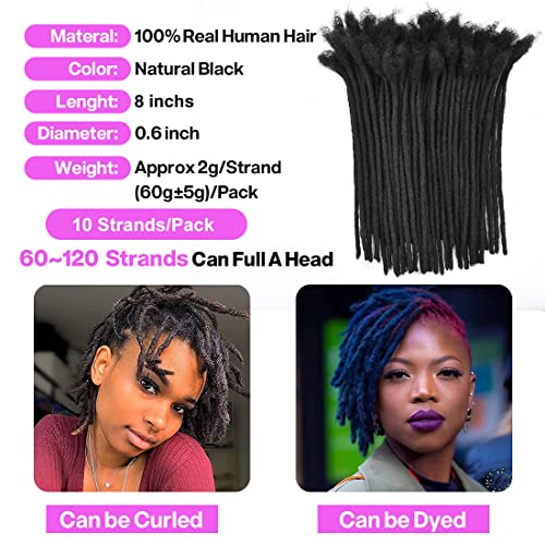 Dula 6-24 Inch Dreadlock Extensions Loc Extensions Human Hair for Men/Women 10 Strands 100% Real Human Hair Permanent Dreadlock Extensions Locs Extensions Human Hair Can Be Dyed (8 Inch 10Strands, Natural black)