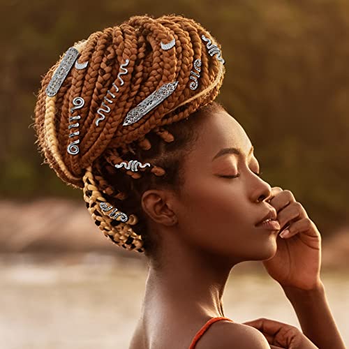 58 Pieces Hair Braids Dread Locs Jewelry Long Snake Swirl Filigree Dreadlocks Accessories Pirate Beard Tube Beads Cuff Rings Hair Decoration Silver