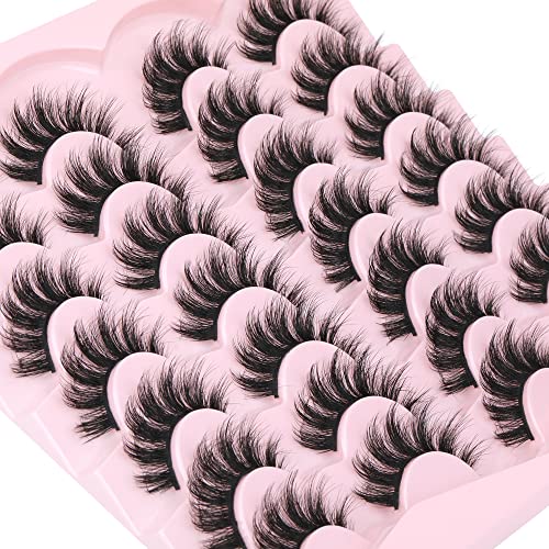 False Eyelashes Fluffy Mink Lashes Wispy 14 Pairs 3D Fake Eye Lashes Natural Look 16mm Faux Mink Lashes by FANXITON