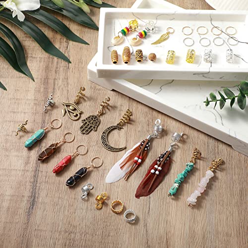 150 Pieces Dreadlock Jewelry Crystal Wire Wrapped Loc Adornment Assorted Imitation Wood Beads Braid Accessories Hair Jewels for Braids Hair Cuffs Decorations for Women Girl（Vivid Style）