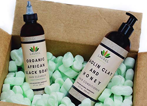 Laurel Essentials Organic African Black Soap Shampoo and Conditioner Set for Dry,Itchy Scalp - w/ Kaolin Clay & Honey - Anti Dandruff, Sulfate Free Formula for All Hair Types + Promotes Hair Growth - Clarifying and Moisturizing Treatment (8oz &12oz)