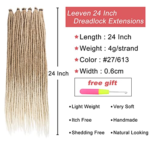 Leeven 24 Inch Synthetic Dreadlock Extensions 20 Strands Hippie Single Ended Dreads Ombre Blonde 0.6 cm Width Loc Extensions Reggae Style Crochet Hair for Women