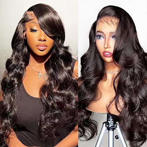 HD 13×6 Lace Front Wigs Human Hair Body Wave Glueless 180 Density Pre Plucked with Baby Hair Transparent Natural Wavy Frontal Lace Wig for Black Women Long Hair (13×6 body wigs, 22inch)