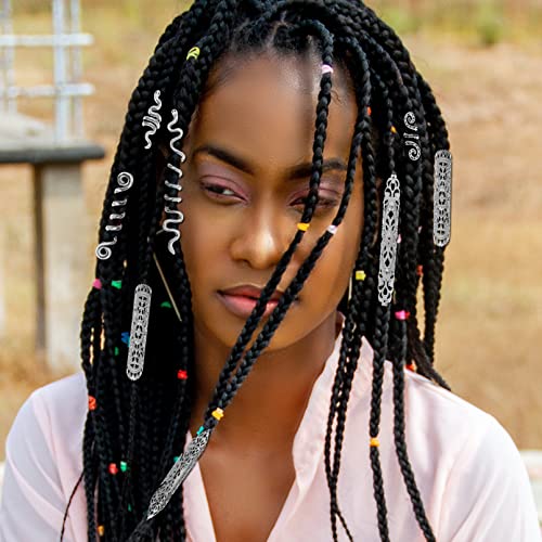 58 Pieces Hair Braids Dread Locs Jewelry Long Snake Swirl Filigree Dreadlocks Accessories Pirate Beard Tube Beads Cuff Rings Hair Decoration Silver