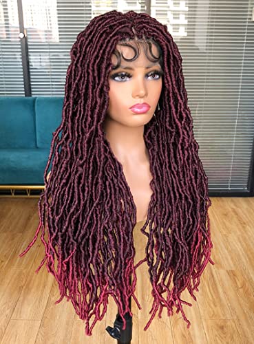 Annivia Faux Locs Wig with Baby Hair Ombre Ginger Full Double Lace Square Knotless Braided Wigs for Black Women Long Dreadlock Wig Hand-braided Synthetic Twist Wig 32Inch T1B/BUG