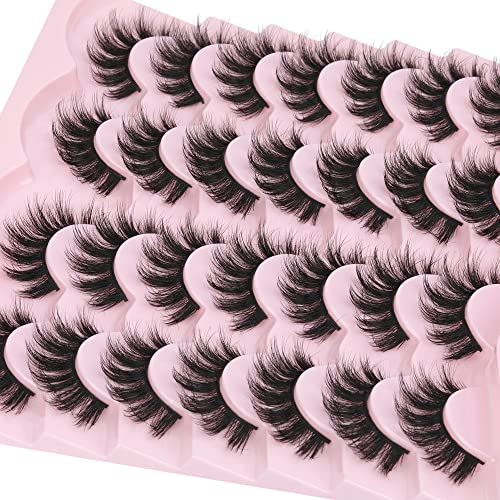 False Eyelashes Fluffy Mink Lashes Wispy 14 Pairs 3D Fake Eye Lashes Natural Look 16mm Faux Mink Lashes by FANXITON