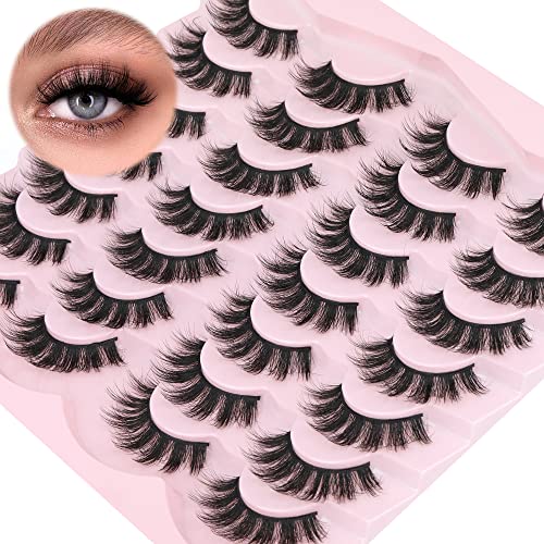 False Eyelashes Fluffy Mink Lashes Wispy 14 Pairs 3D Fake Eye Lashes Natural Look 16mm Faux Mink Lashes by FANXITON