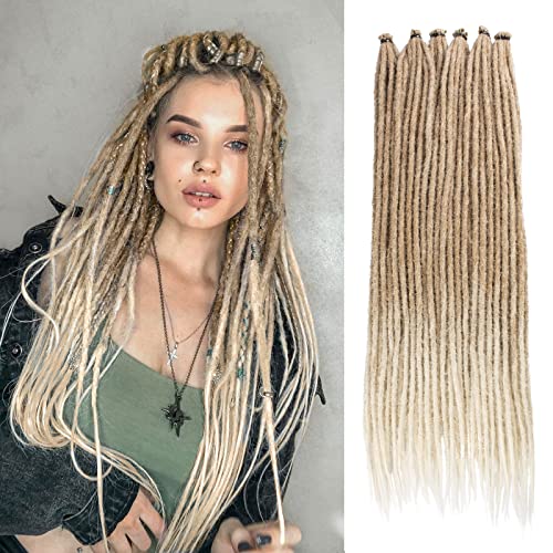  Leeven 24 Inch Synthetic Dreadlock Extensions 20 Strands Hippie Single Ended Dreads Ombre Blonde 0.6 cm Width Loc Extensions Reggae Style Crochet Hair for Women