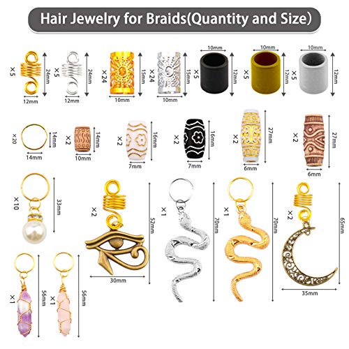 Messen 121Pcs Dreadlocks Jewelry Crystal Wire Wrapped Loc Adornment Imitation Wood Beads Braid Accessories Hair Cuffs Beard Tube Beads Hair Coils Rings Pearl Pendants for Braids Hair Clip Decoration