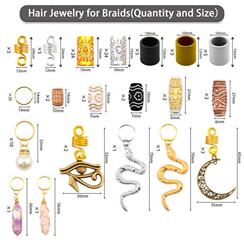 58 Pieces Hair Braids Dread Locs Jewelry Long Snake Swirl Filigree  Dreadlocks Accessories Pirate Beard Tube Beads Cuff Rings Hair Decoration  Silver