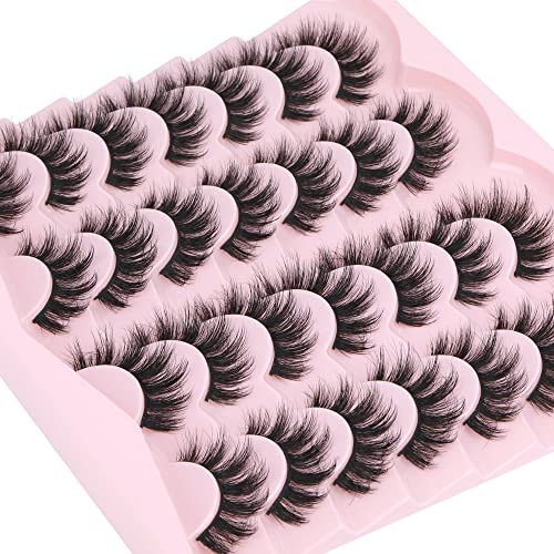 False Eyelashes Fluffy Mink Lashes Wispy 14 Pairs 3D Fake Eye Lashes Natural Look 16mm Faux Mink Lashes by FANXITON