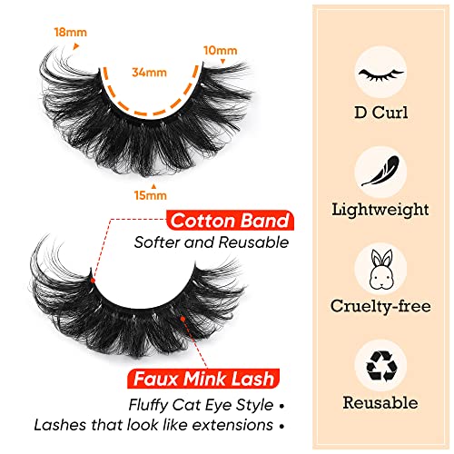 Focipeysa False Lashes Fluffy Mink Eyelashes 18mm Lashes Pack 8D Mink Curly Faux Mink Lashes Volume Dramatic Lashes 8 Pairs