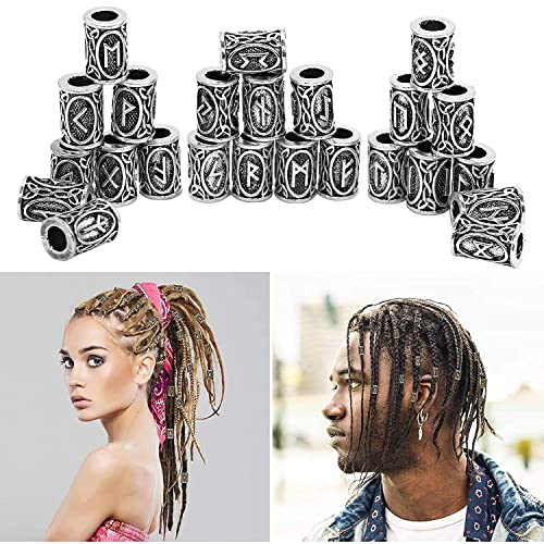 Youme 100 PCS Viking Hair Beads Viking Beard Beads for Men Antique Norse Hair Tube Beads Silver Dreadlocks Jewelry Beads Charms for Men Women Hair Braiding Accessories Necklace DIY Hair Decoration