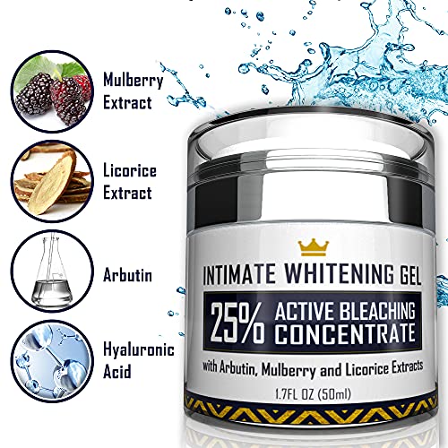 Intimate Whitening Cream - Made in USA Skin Lightening Gel for Body, Face, Bikini and Sensitive Areas - Underarm Bleaching Cream with Mulberry Extract, Arbutin, Licorice Extract - 1.7 oz