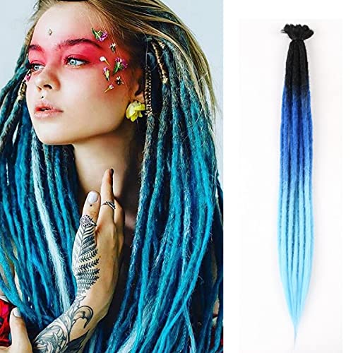 Handmade Single Ended Dreadlock Extensions Crochet Locs Braids 22inch 10 Strands/Pack Synthetic Ombre Dreadlocks Punk Reggae Hair Hip-Hop Style Crochet Braids(10 Strands, Black Ombre Blue)