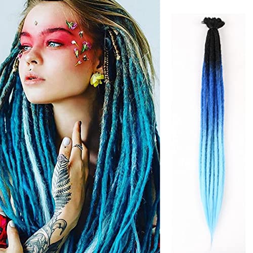 Handmade Single Ended Dreadlock Extensions Crochet Locs Braids 22inch 10 Strands/Pack Synthetic Ombre Dreadlocks Punk Reggae Hair Hip-Hop Style Crochet Braids(10 Strands, Black Ombre Blue)