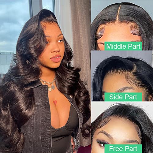 HD 13×6 Lace Front Wigs Human Hair Body Wave Glueless 180 Density Pre Plucked with Baby Hair Transparent Natural Wavy Frontal Lace Wig for Black Women Long Hair (13×6 body wigs, 22inch)