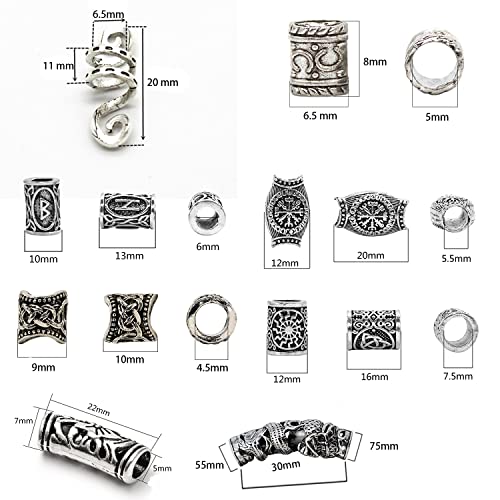 Youme 100 PCS Viking Hair Beads Viking Beard Beads for Men Antique Norse Hair Tube Beads Silver Dreadlocks Jewelry Beads Charms for Men Women Hair Braiding Accessories Necklace DIY Hair Decoration