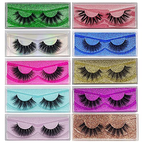 False Eyelashes Mikiwi 10 Pack Lahes, 12-20mm Wholesale 5D Fake Mink lashes, Fuffy Natural Volume eye Lashes, individual package Faux Mink EyeLashes