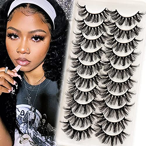 Veleasha Lashes Fluffy & Wispy Faux Mink Eyelashes Criss-cross False Lashes 10 Pairs Pack 22mm Long Fake Eyelashes for Women (6D23)