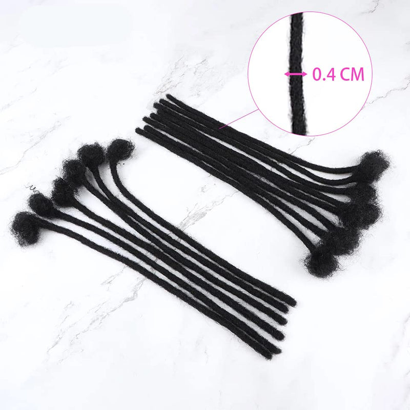 6 Inch 0.4cm Thickness Dreadlock Extensions Human Hair 60 Strands Locs Extensions Real Human Hair, Natural Black for Women Men Kids Full Handmade Permanent Locs Can Be Dyed and Bleached
