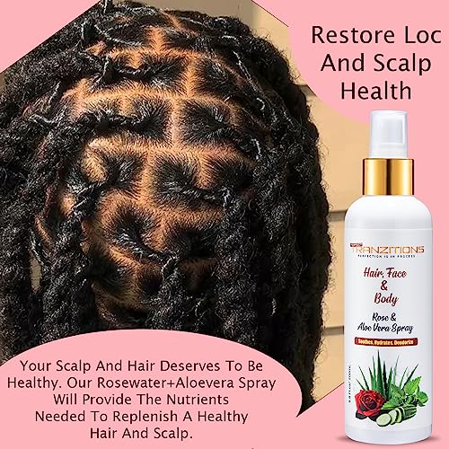 Aloe Vera & Rose Water For Hair For Locs - Organic Rose Water Loc Moisturizer Spray For Dreads - Nourishing & Moisturizing Rose Water Spray For Hair & Scalp Refreshing Natural Loc Spray 6.8oz