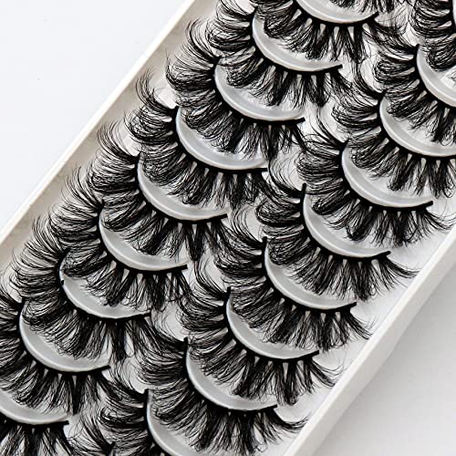 Veleasha Lashes Fluffy & Wispy Faux Mink Eyelashes Criss-cross False Lashes 10 Pairs Pack 22mm Long Fake Eyelashes for Women (6D23)