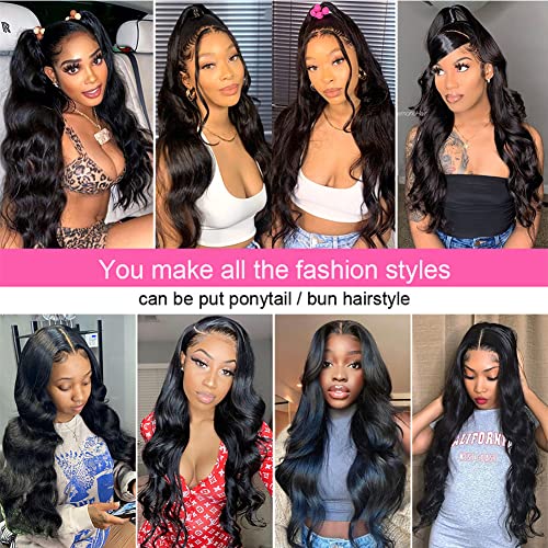 HD 13×6 Lace Front Wigs Human Hair Body Wave Glueless 180 Density Pre Plucked with Baby Hair Transparent Natural Wavy Frontal Lace Wig for Black Women Long Hair (13×6 body wigs, 22inch)