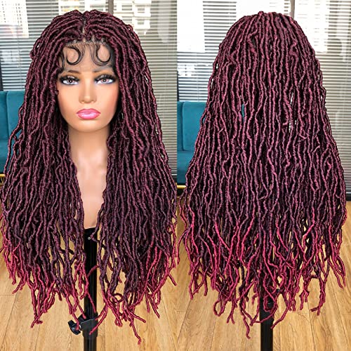 Annivia Faux Locs Wig with Baby Hair Ombre Ginger Full Double Lace Square Knotless Braided Wigs for Black Women Long Dreadlock Wig Hand-braided Synthetic Twist Wig 32Inch T1B/BUG