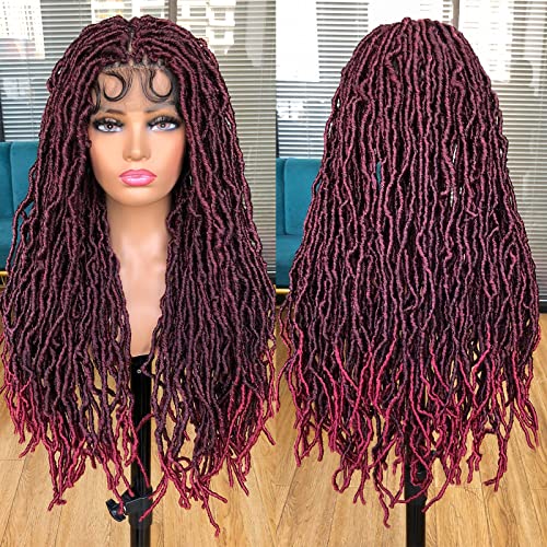 Women Girls Burgundy Red Box Braided Lace Front Wig Synthetic Hair Wig USA