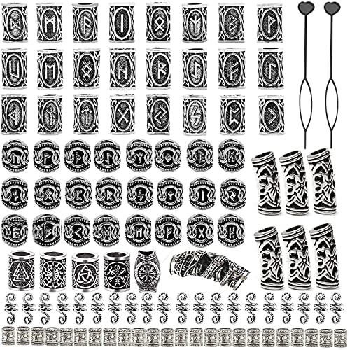 Youme 100 PCS Viking Hair Beads Viking Beard Beads for Men Antique Norse Hair Tube Beads Silver Dreadlocks Jewelry Beads Charms for Men Women Hair Braiding Accessories Necklace DIY Hair Decoration