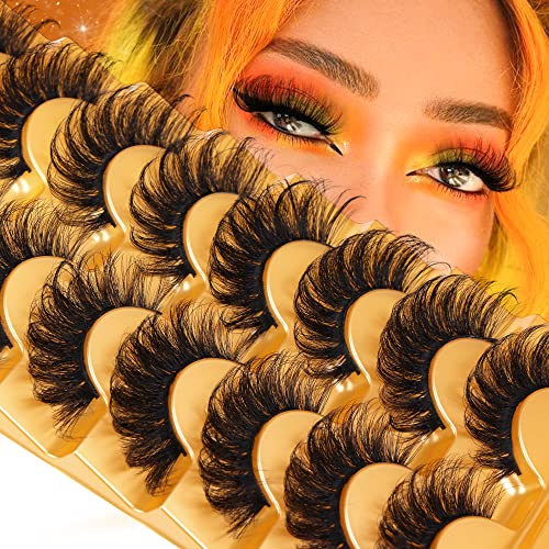 Focipeysa False Lashes Fluffy Mink Eyelashes 18mm Lashes Pack 8D Mink Curly Faux Mink Lashes Volume Dramatic Lashes 8 Pairs