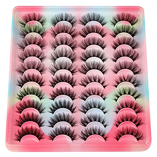 20 Pairs False Eyelashes Natural Fluffy Cat Eye Fake Eye Lashes 4 Styles Mixed Thick Wispy 5D Faux Mink Eyelashes Multipack