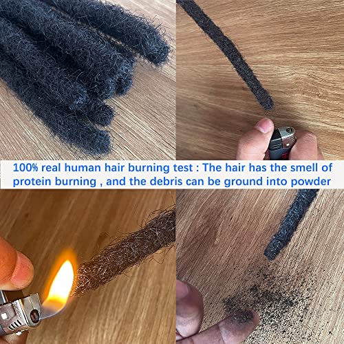 6 Inch 0.4cm Thickness Dreadlock Extensions Human Hair 60 Strands Locs Extensions Real Human Hair, Natural Black for Women Men Kids Full Handmade Permanent Locs Can Be Dyed and Bleached